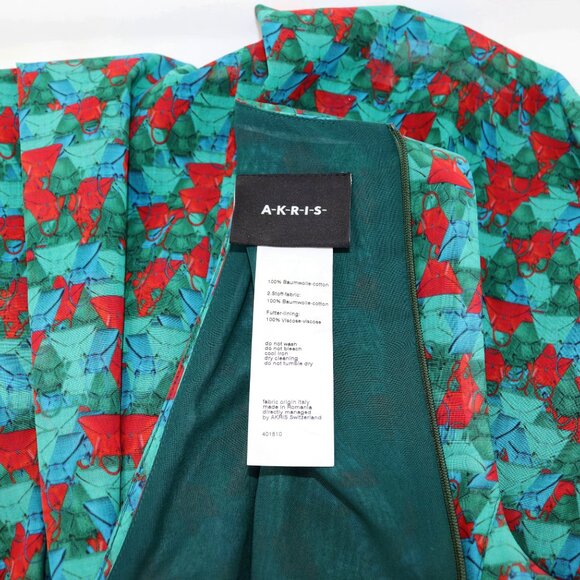 Akris 10 Green Red Ai Print Sleeveless Swing Fit Flare Pleated Pocket Dress - Picture 15 of 15